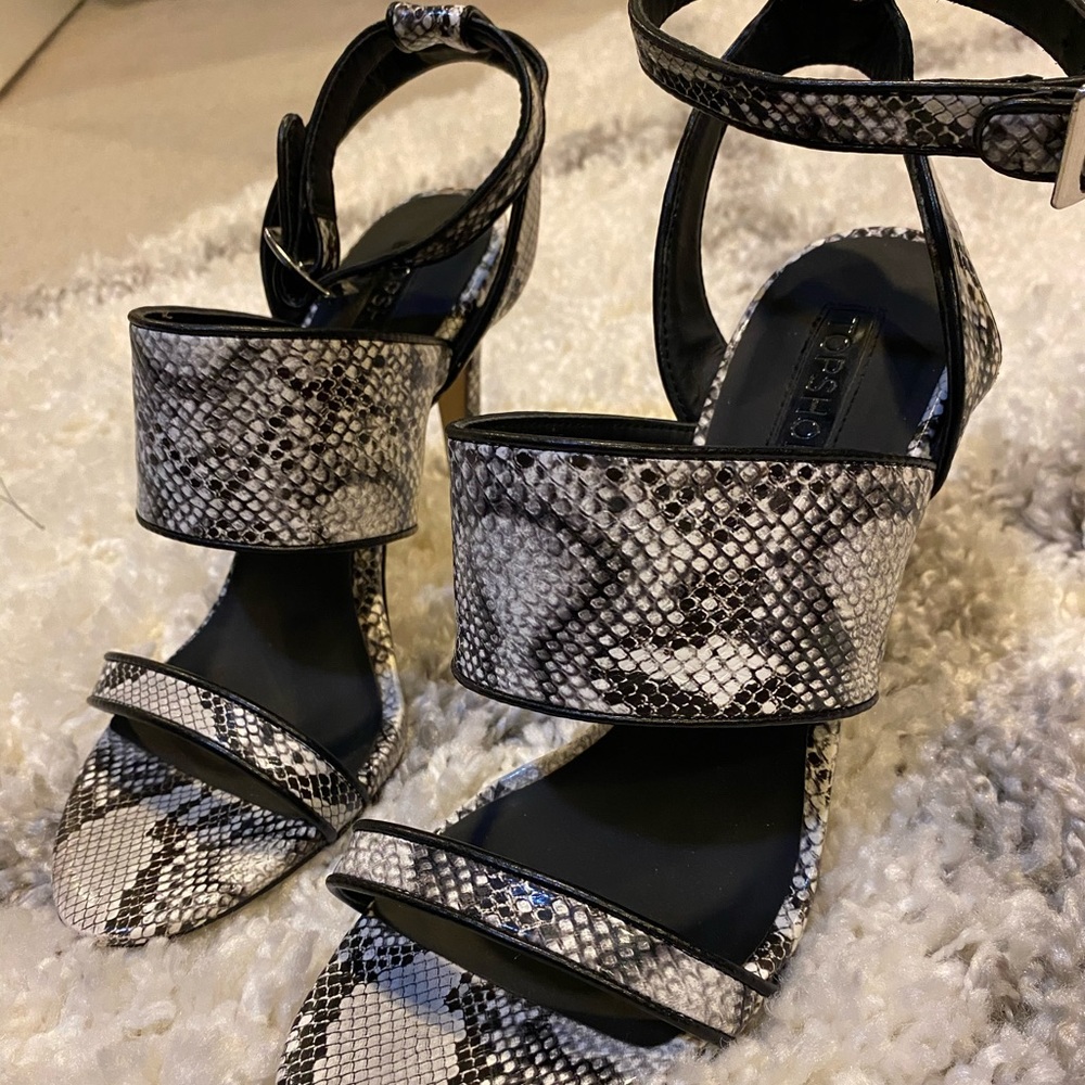 Topshop Snake Print Black Gray White Heels